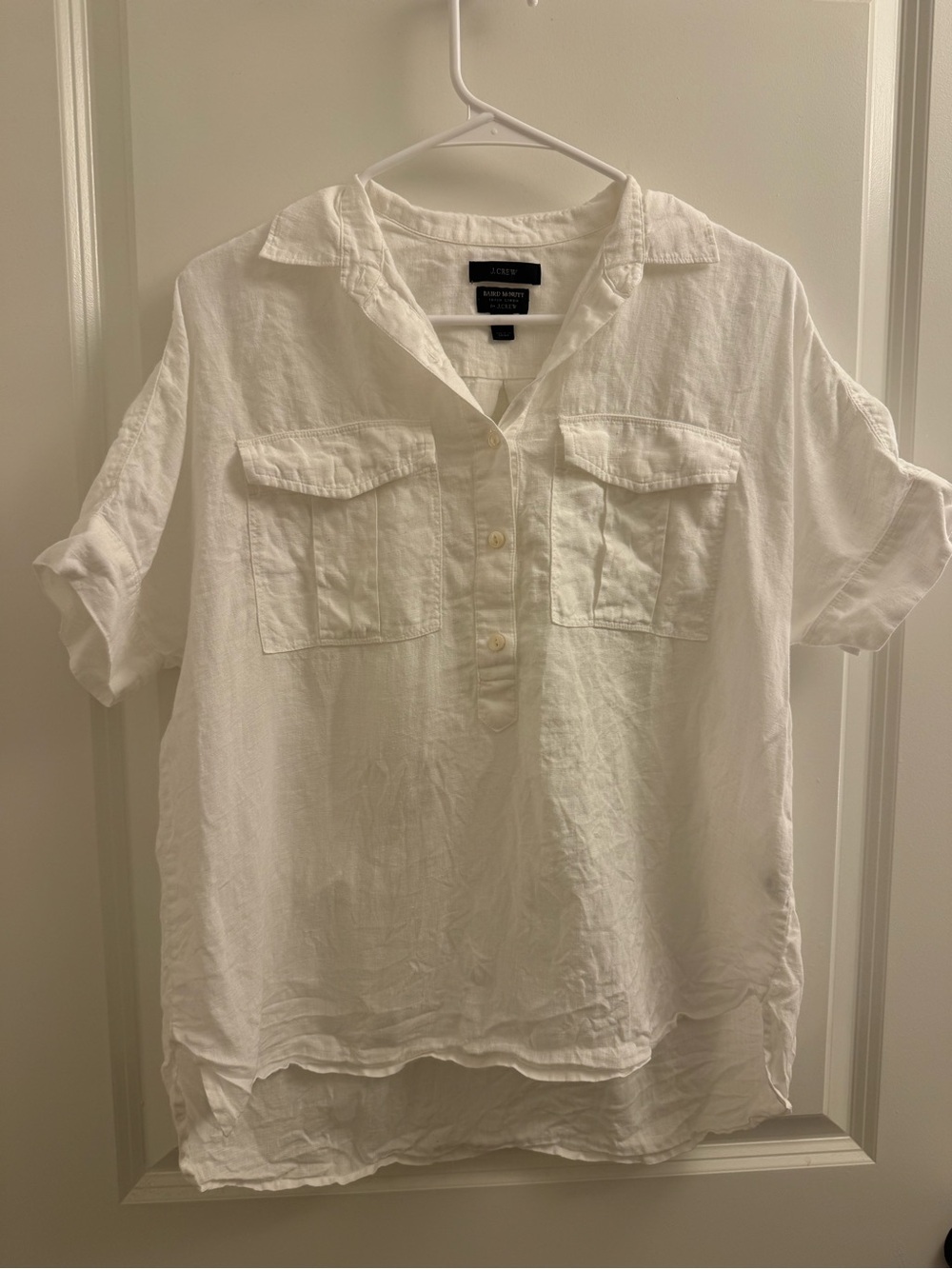 J. Crew Cream Linen Baird McNutt Button Down Top Size 2 White Short Sleeve